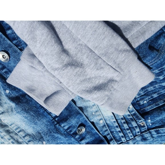 South Pole Men’s Paint Splash Blue Denim & Gray Removable Hoodie Jacket Size L - Picture 5 of 10